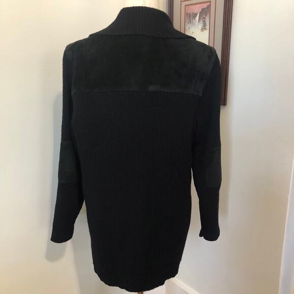 Vintage Y2K Terry Lewis Classic Luxuries Black Leather Wool Knit Jacket Suede L - Picture 6 of 11